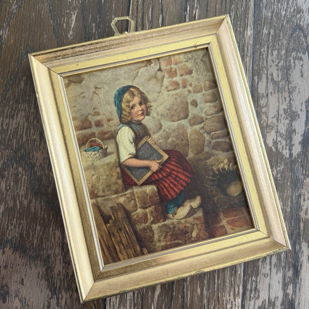 Cottagecore Folk Girl Portrait Old Country Fairytale Gretel Plaque Kaulbauch VTG